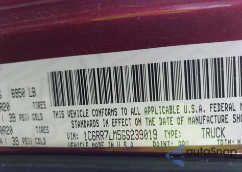 2016 Ram 1500 Big Horn z USA, uszkodzony, nr VIN 1C6RR7LM5GS239019